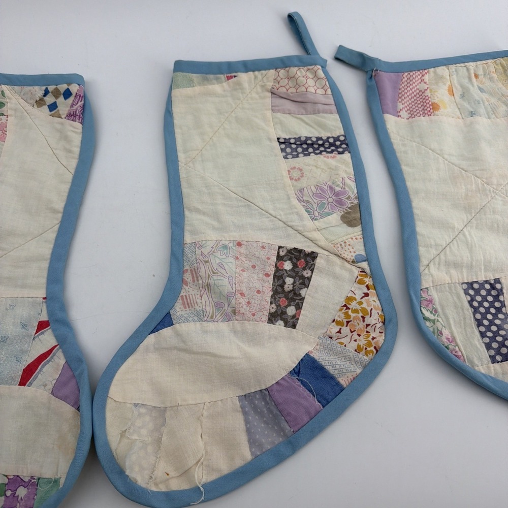 3 Handmade Christmas stocking Quilted Patchwork 13" Country Rustic Cottage Core - Picture 3 of 11